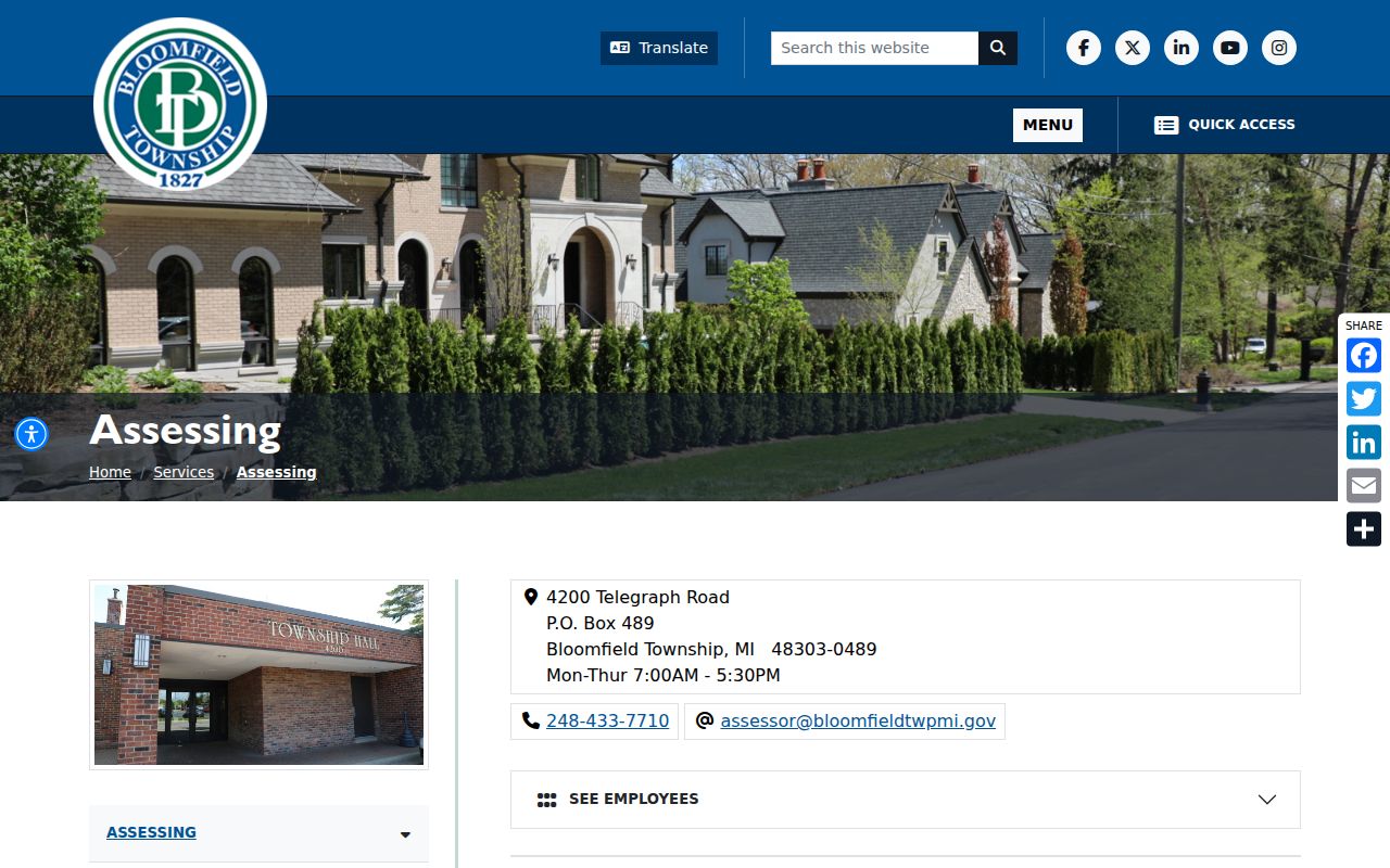 Bloomfield Township residents directory assessor record source