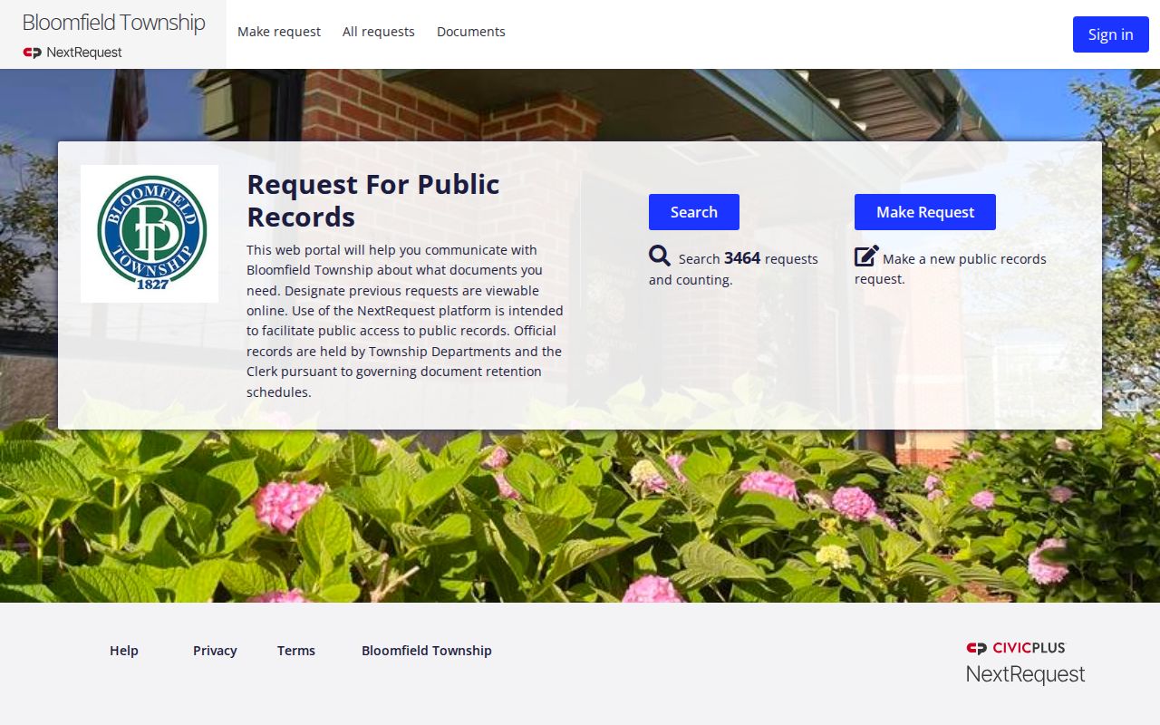 Bloomfield Township residents directory public-record request portal