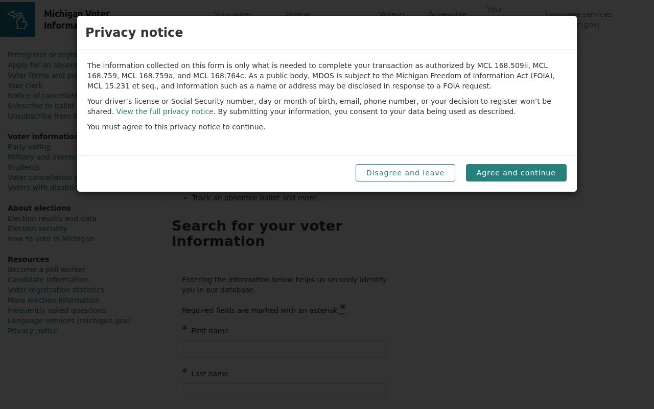Bloomfield Township residents directory Michigan voter lookup fields