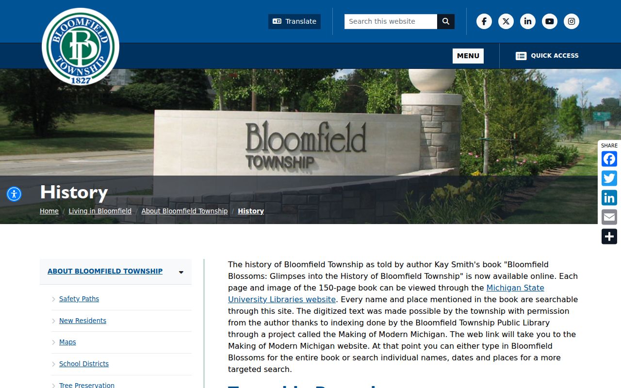 Bloomfield Township previous residents research through historic assessment rolls