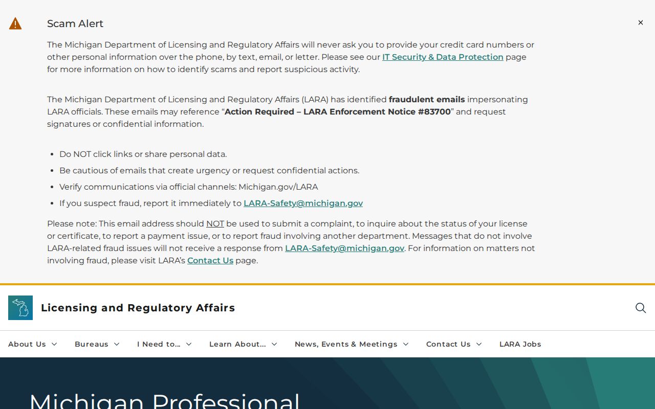 Bloomfield Township resident lookup Michigan LARA MiPLUS verification page