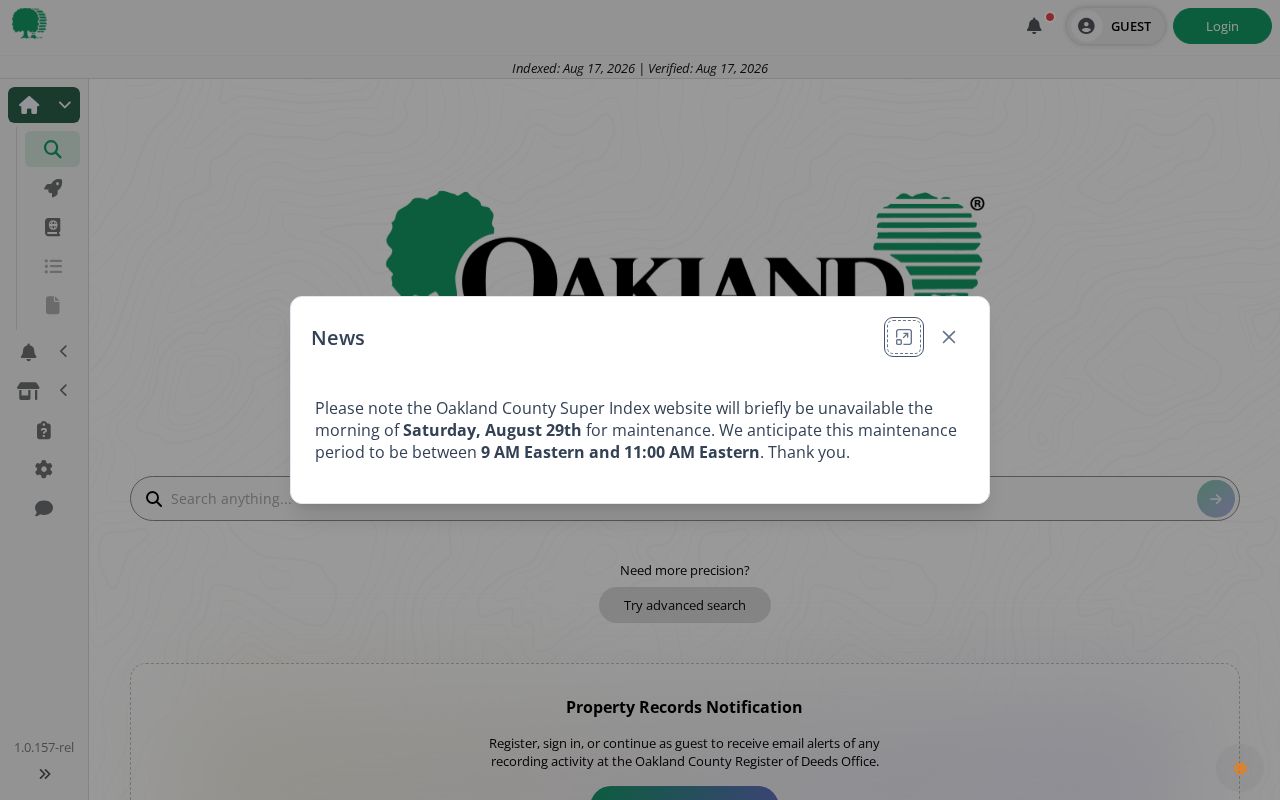 Bloomfield Township street directory Oakland County Super Index search controls